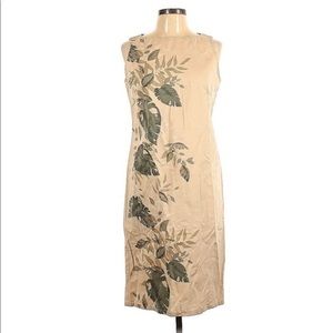 Liz Claiborne 10 tan tropical floral 100% cotton denim back zipper‎ sheath dress